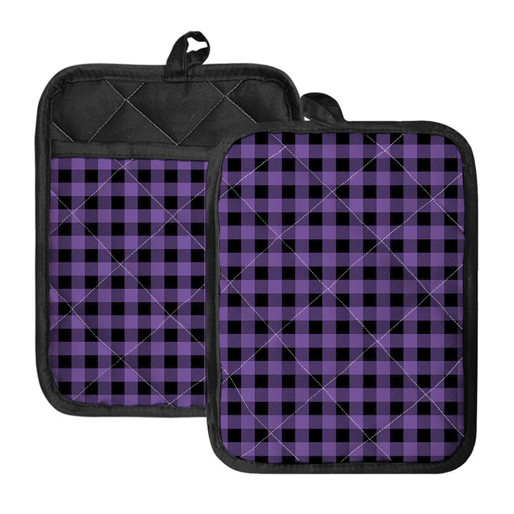 Purple And Black Buffalo Check Print Pot Holders With Pocket