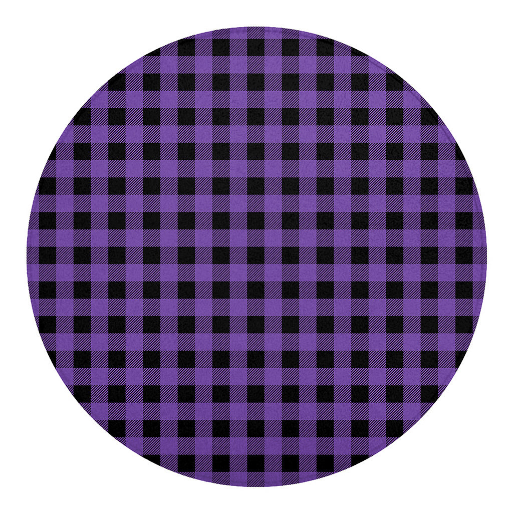 Purple And Black Buffalo Check Print Round Blanket