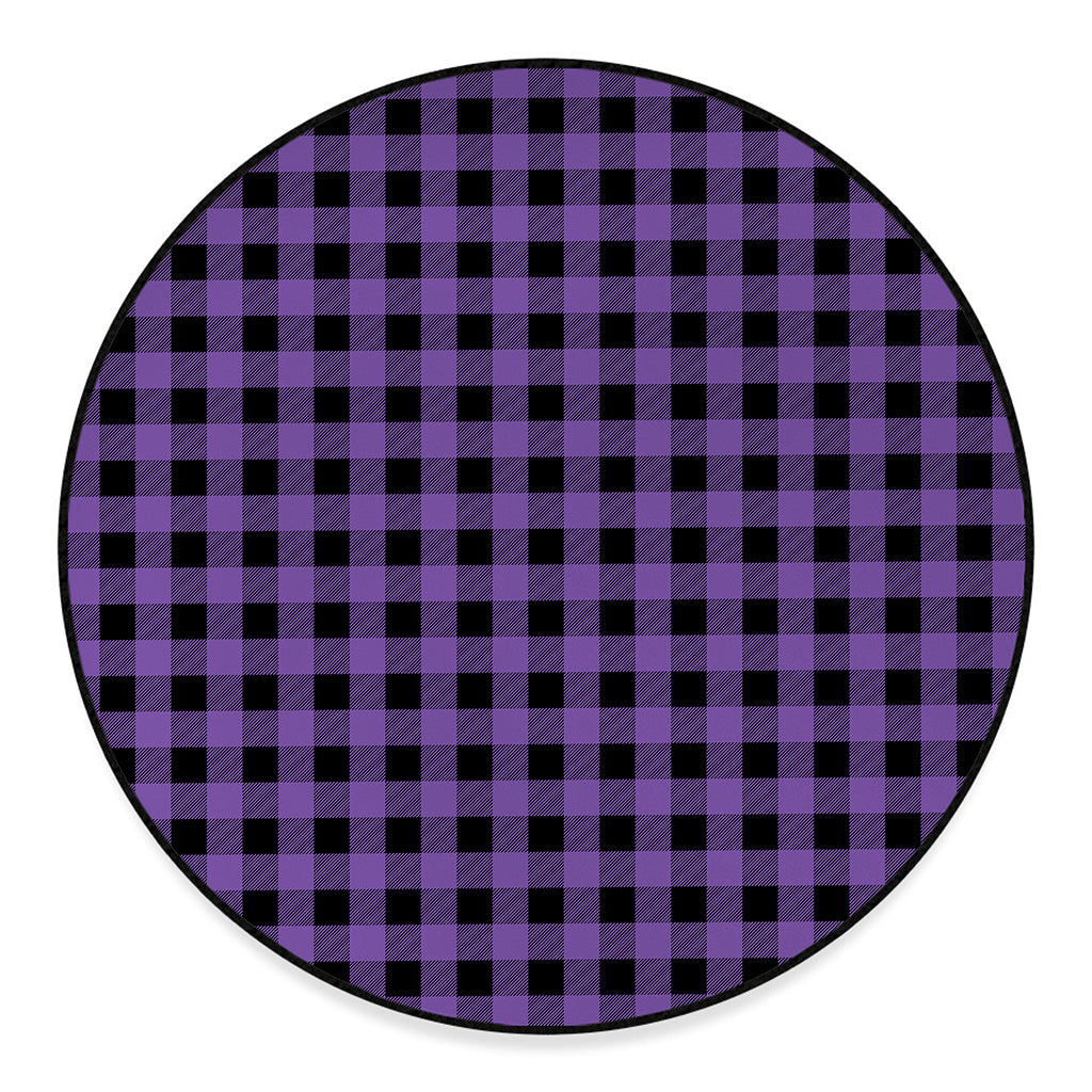 Purple And Black Buffalo Check Print Round Floor Mat