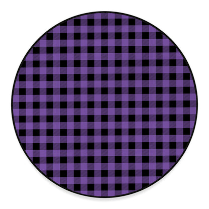 Purple And Black Buffalo Check Print Round Floor Mat