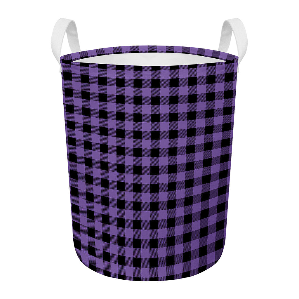 Purple And Black Buffalo Check Print Round Laundry Basket