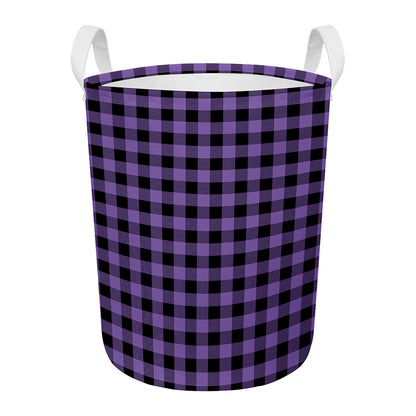 Purple And Black Buffalo Check Print Round Laundry Basket
