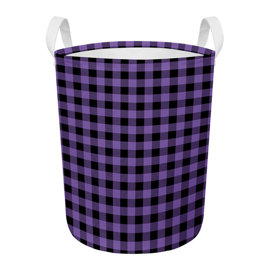 Purple And Black Buffalo Check Print Round Laundry Basket