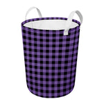 Purple And Black Buffalo Check Print Round Laundry Basket