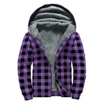 Purple And Black Buffalo Check Print Sherpa Lined Zip Up Hoodie