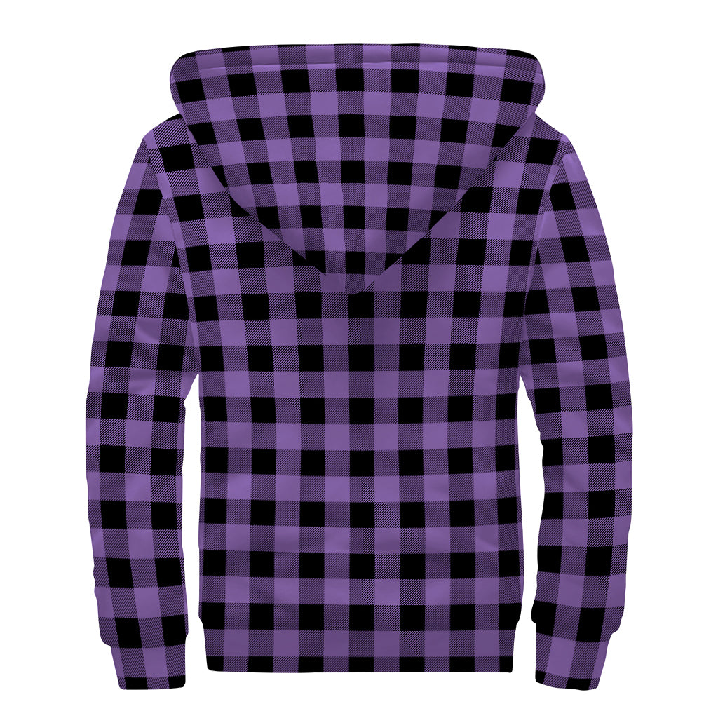 Purple And Black Buffalo Check Print Sherpa Lined Zip Up Hoodie