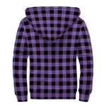 Purple And Black Buffalo Check Print Sherpa Lined Zip Up Hoodie