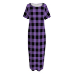 Purple And Black Buffalo Check Print Short Sleeve Long Nightdress