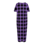 Purple And Black Buffalo Check Print Short Sleeve Long Nightdress