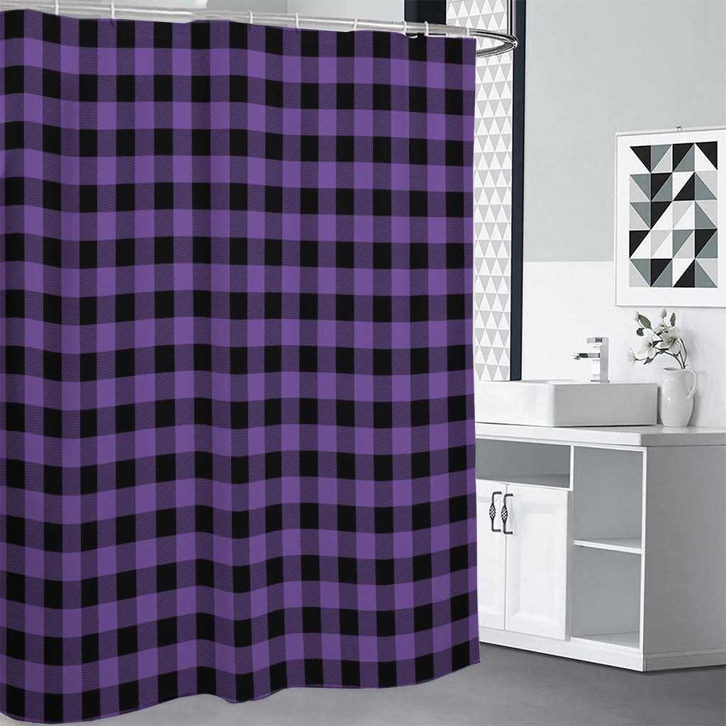 Purple And Black Buffalo Check Print Shower Curtain