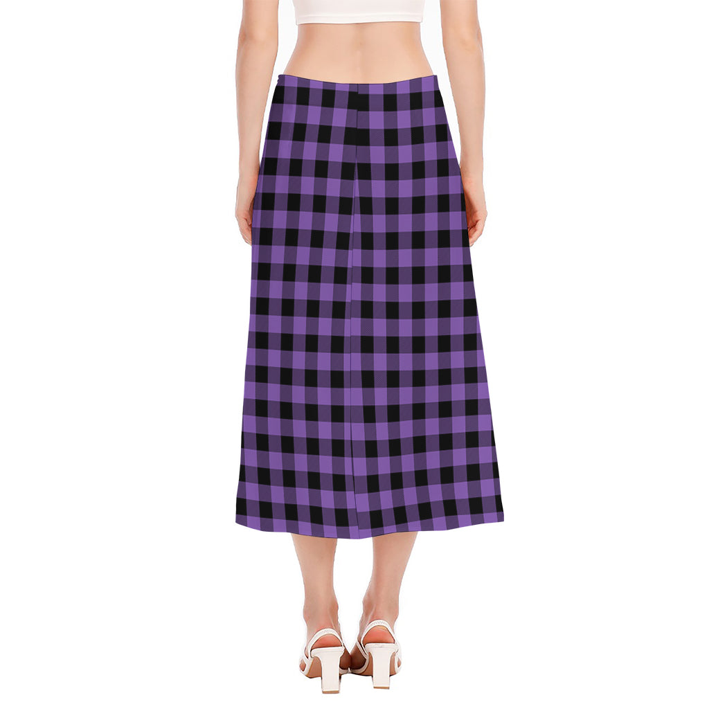 Purple And Black Buffalo Check Print Side Slit Midi Skirt