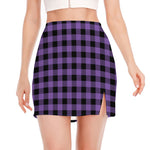 Purple And Black Buffalo Check Print Side Slit Mini Skirt