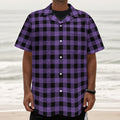 Purple And Black Buffalo Check Print Textured Short Sleeve Shirt