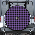 Purple And Black Buffalo Check Print Tire Cover With Camera Hole