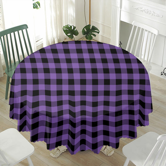 Purple And Black Buffalo Check Print Waterproof Round Tablecloth
