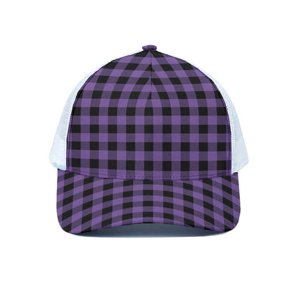 Purple And Black Buffalo Check Print White Mesh Trucker Cap