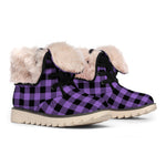 Purple And Black Buffalo Check Print Winter Boots