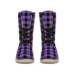 Purple And Black Buffalo Check Print Winter Boots