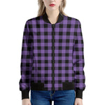 Purple And Black Buffalo Check Print Women's Bomber Jacket