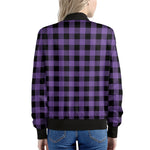 Purple And Black Buffalo Check Print Women's Bomber Jacket