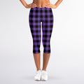 Purple And Black Buffalo Check Print Women's Capri Leggings