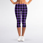 Purple And Black Buffalo Check Print Women's Capri Leggings