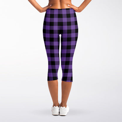 Purple And Black Buffalo Check Print Women's Capri Leggings