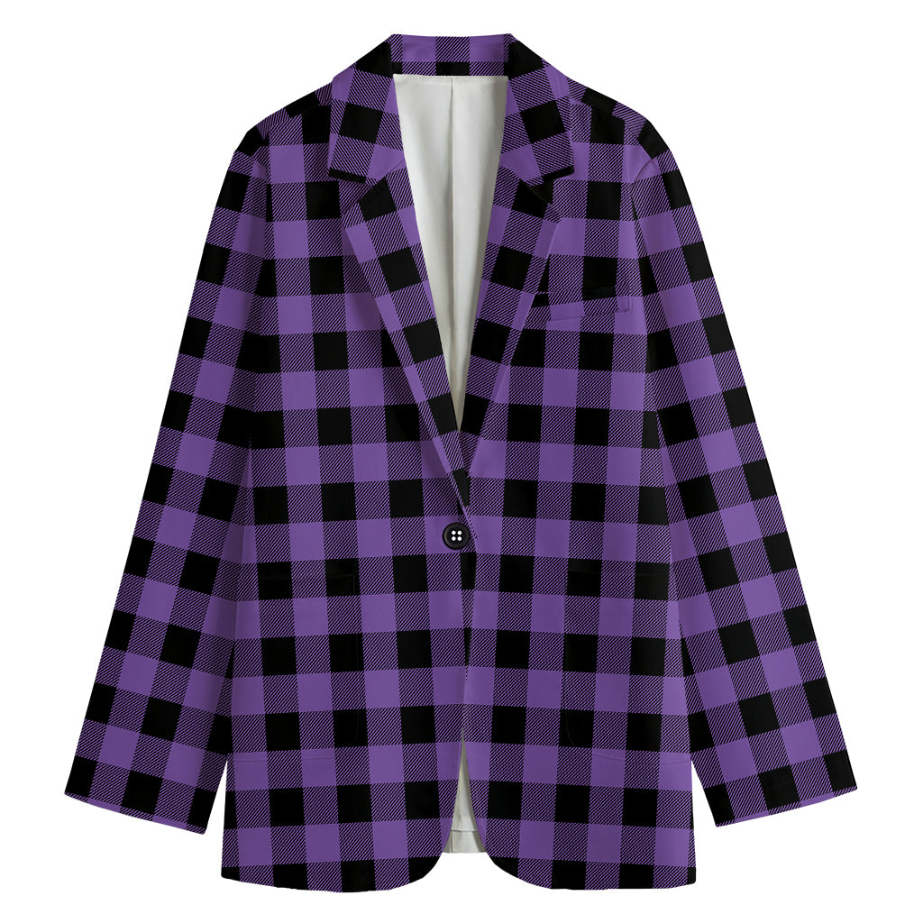 Purple And Black Buffalo Check Print Women's Cotton Blazer