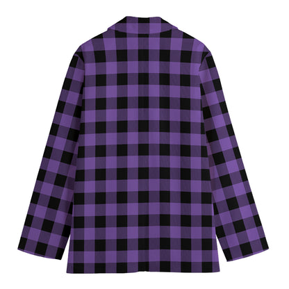Purple And Black Buffalo Check Print Women's Cotton Blazer