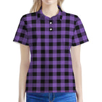 Purple And Black Buffalo Check Print Women's Polo Shirt