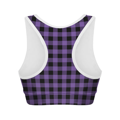 Purple And Black Buffalo Check Print Women's Sports Bra