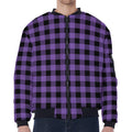 Purple And Black Buffalo Check Print Zip Sleeve Bomber Jacket