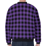 Purple And Black Buffalo Check Print Zip Sleeve Bomber Jacket