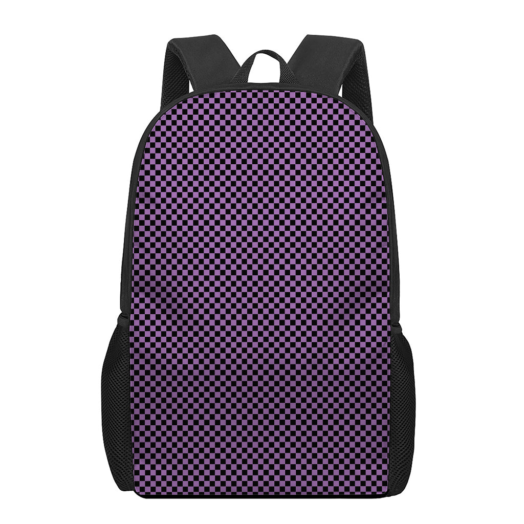 Purple And Black Checkered Pattern Print 17 Inch Backpack