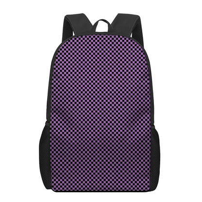 Purple And Black Checkered Pattern Print 17 Inch Backpack