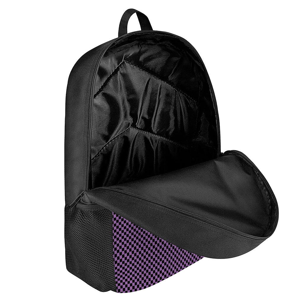 Purple And Black Checkered Pattern Print 17 Inch Backpack