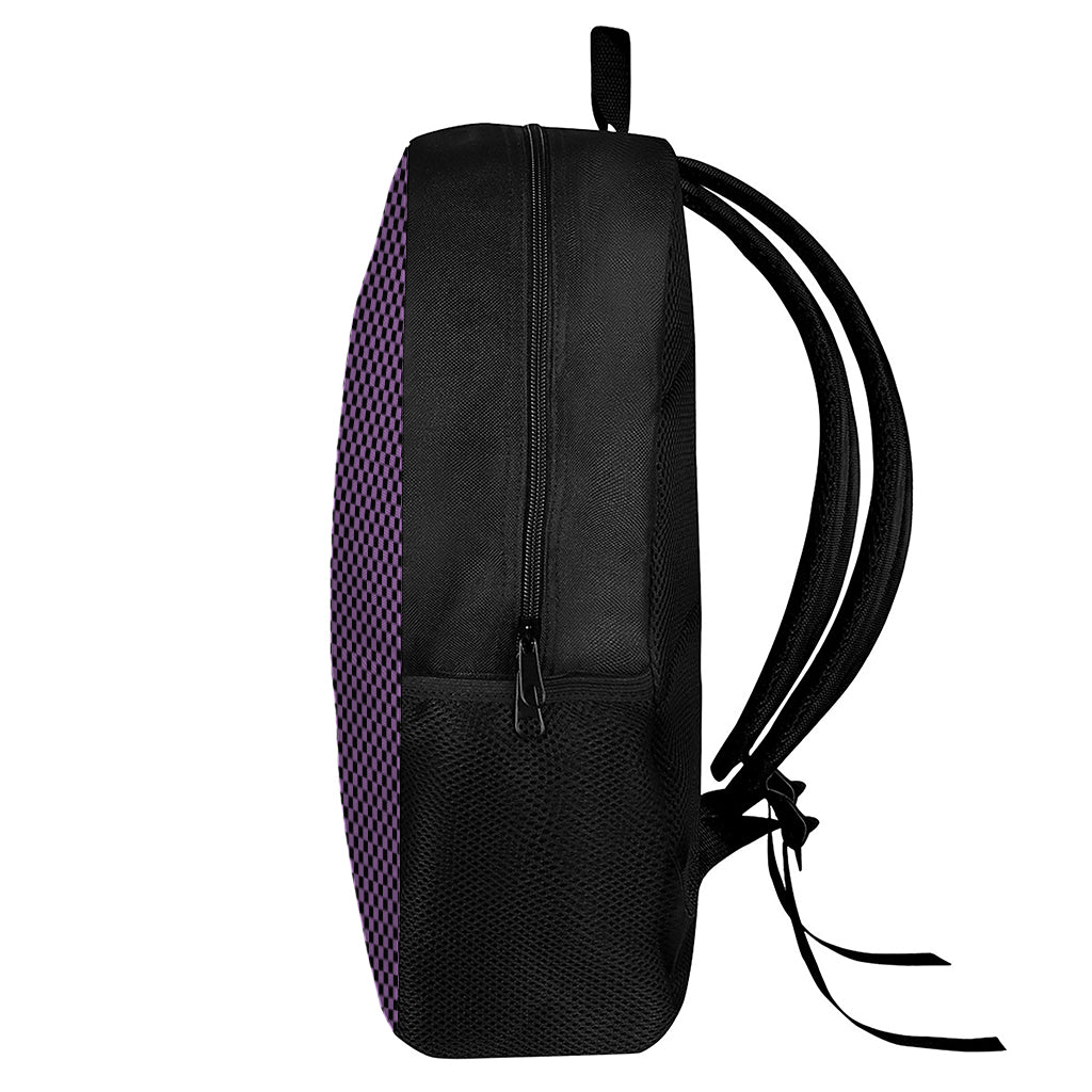 Purple And Black Checkered Pattern Print 17 Inch Backpack