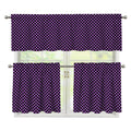 Purple And Black Checkered Pattern Print 3 Piece Kitchen Curtains