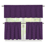Purple And Black Checkered Pattern Print 3 Piece Kitchen Curtains