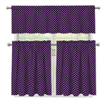 Purple And Black Checkered Pattern Print 3 Piece Kitchen Curtains