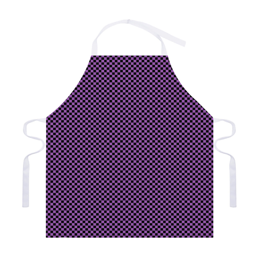 Purple And Black Checkered Pattern Print Adjustable Apron