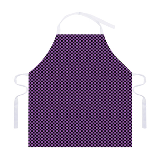 Purple And Black Checkered Pattern Print Adjustable Apron