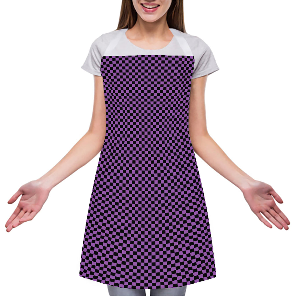 Purple And Black Checkered Pattern Print Adjustable Apron
