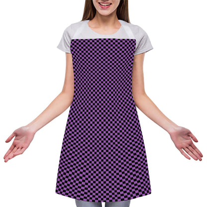 Purple And Black Checkered Pattern Print Adjustable Apron