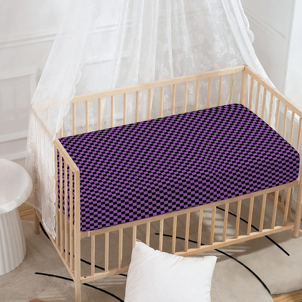 Purple And Black Checkered Pattern Print Baby Crib Sheet