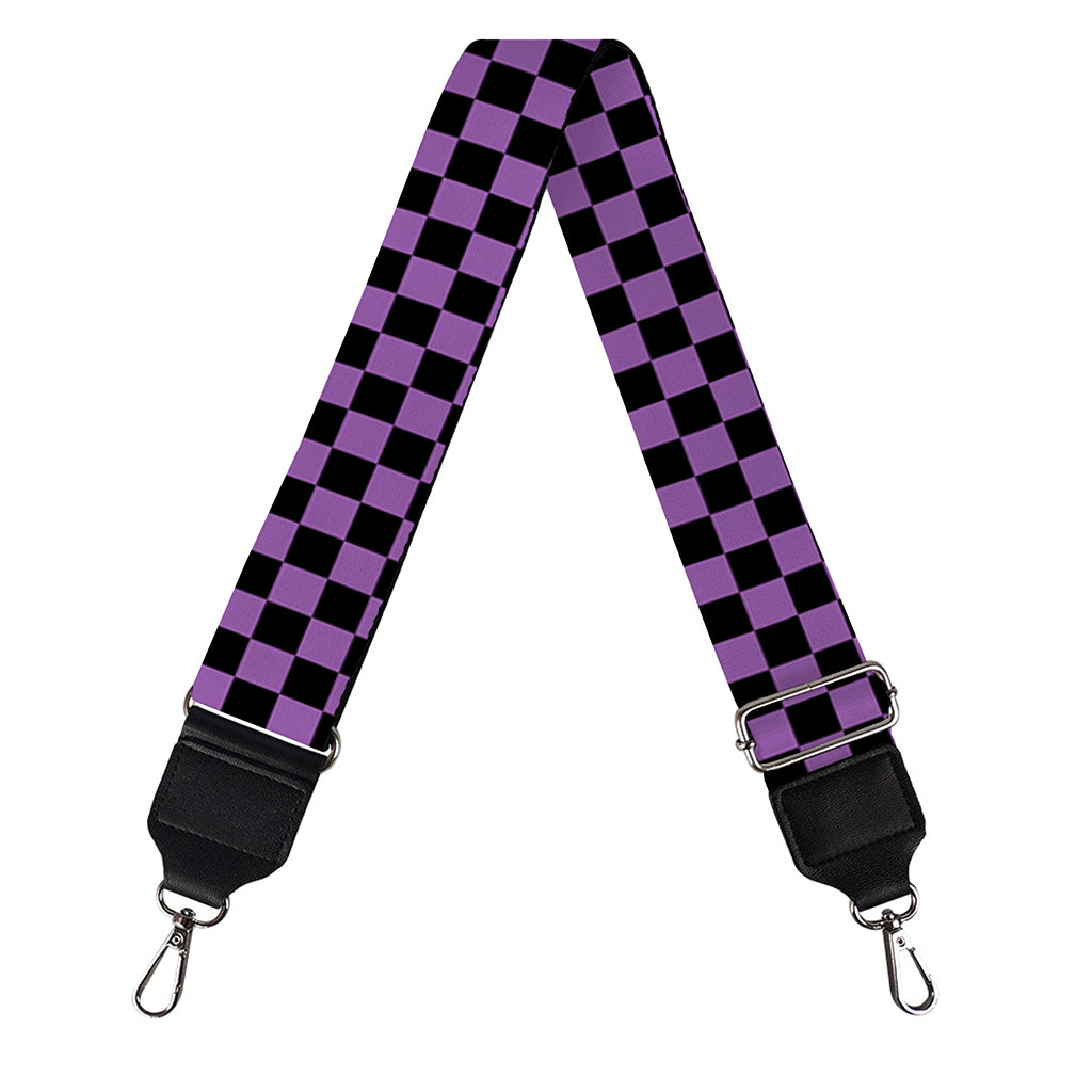 Purple And Black Checkered Pattern Print Bag Strap