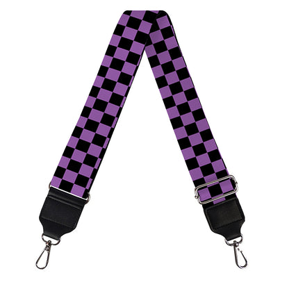 Purple And Black Checkered Pattern Print Bag Strap