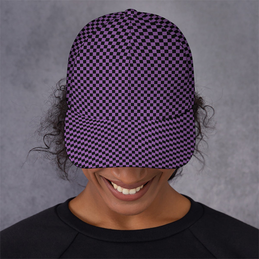 Purple And Black Checkered Pattern Print Baseball Cap