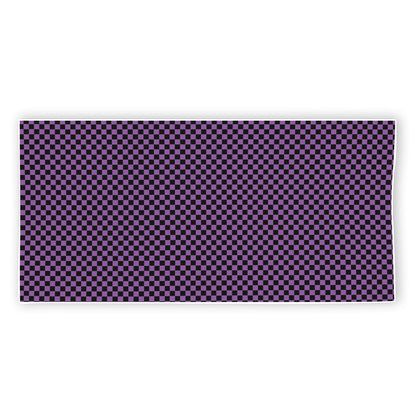 Purple And Black Checkered Pattern Print Beach Towel