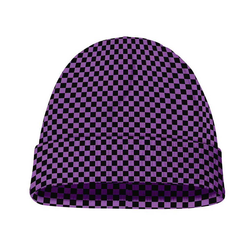 Purple And Black Checkered Pattern Print Beanie